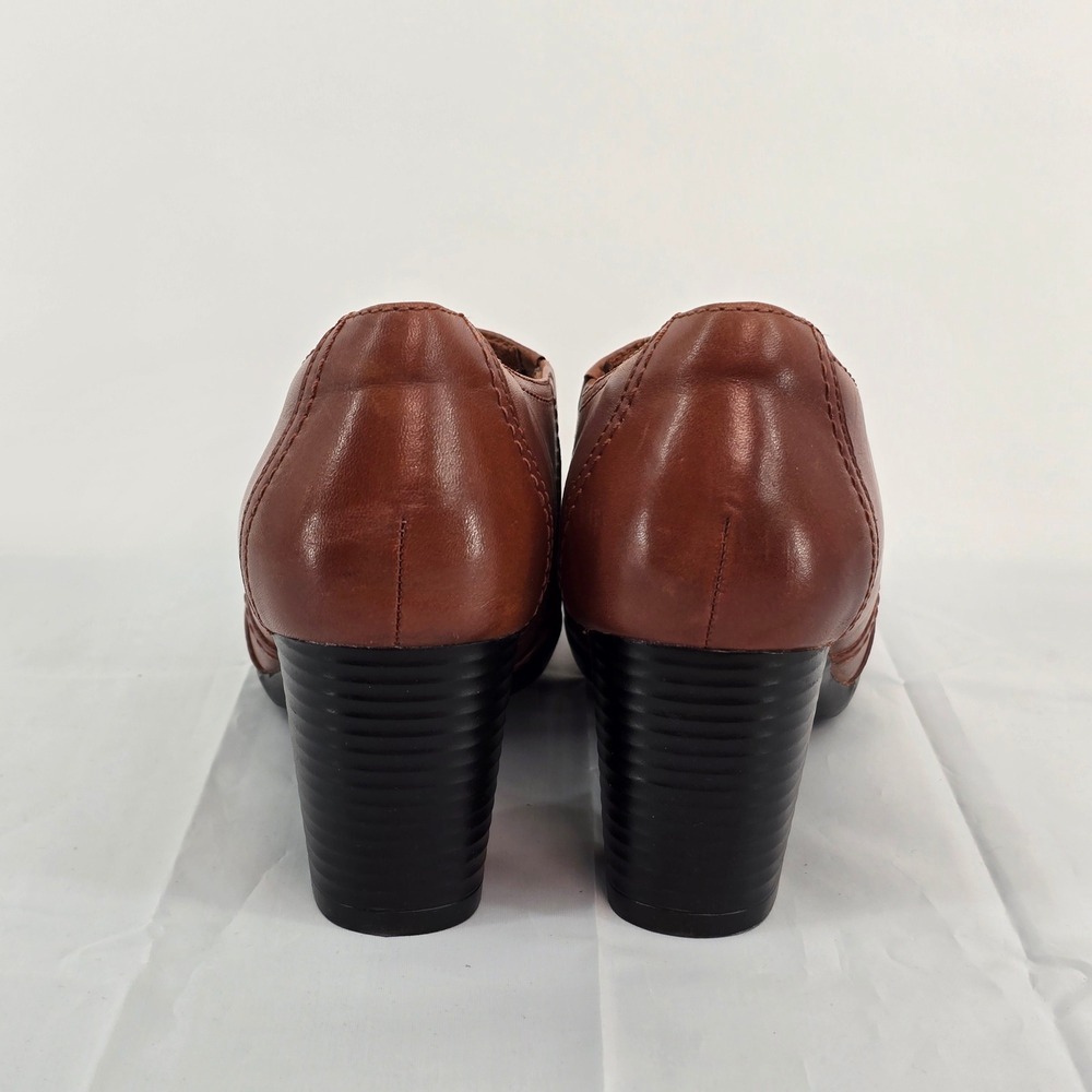 Clarks Bendables Womens Brown Leather Slip On Block Heel Shooties Pumps 9 - Picture 2 of 10